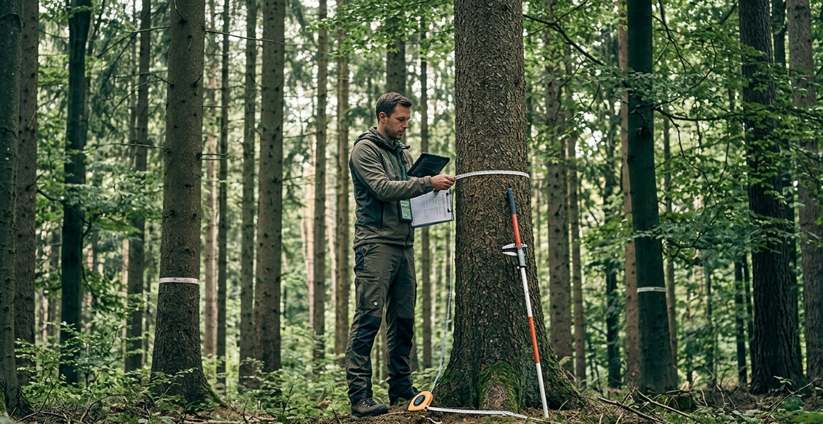 Forestry team using digital inventory data in managed forest
